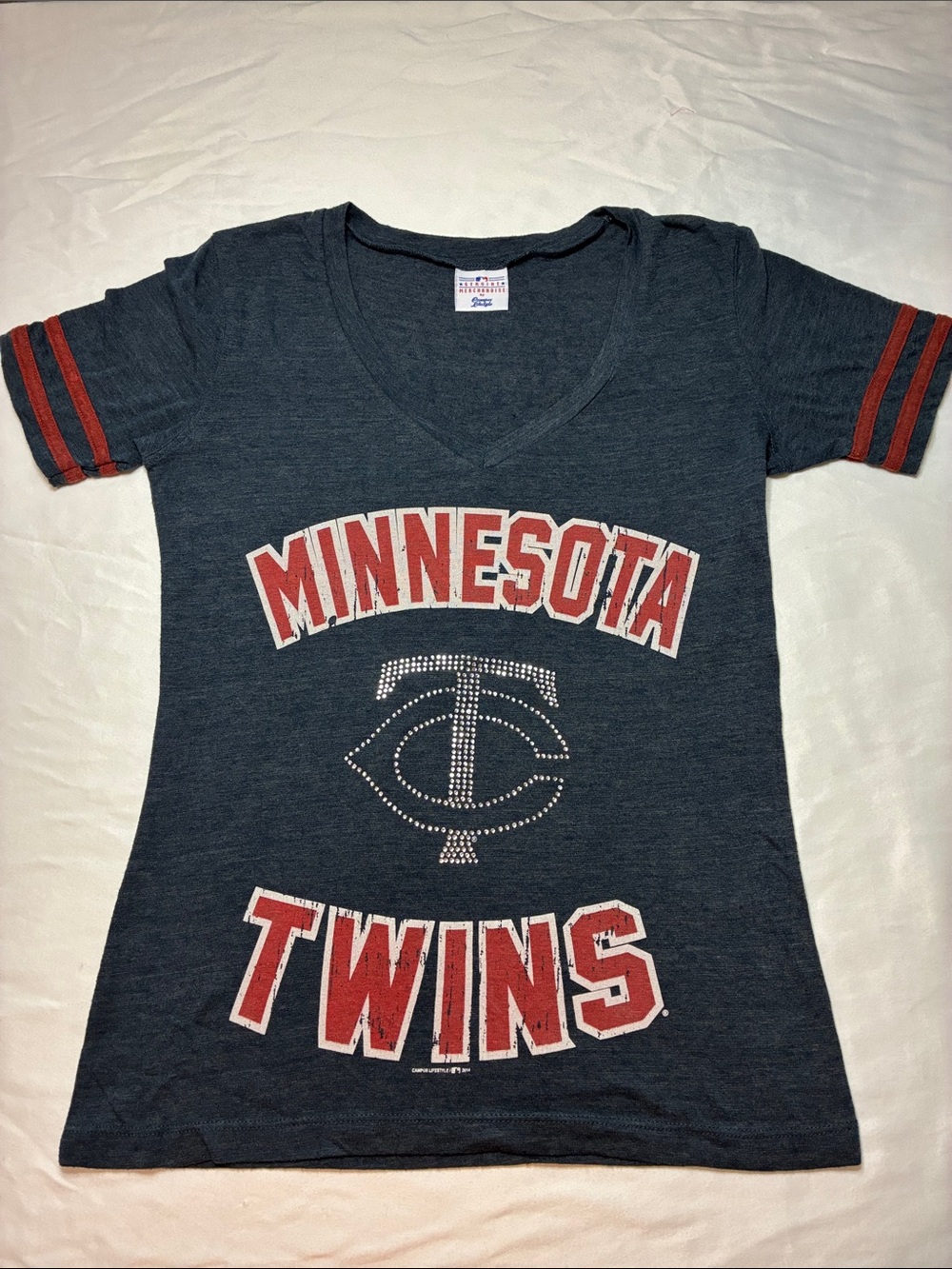 Rhinestone MN Twins Genuine Merchandise Navy Tee with Red Accents